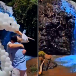 Estupidez nivel: pareja pinta una cascada en el Amazonas, para revelar el sexo de su bebé.
